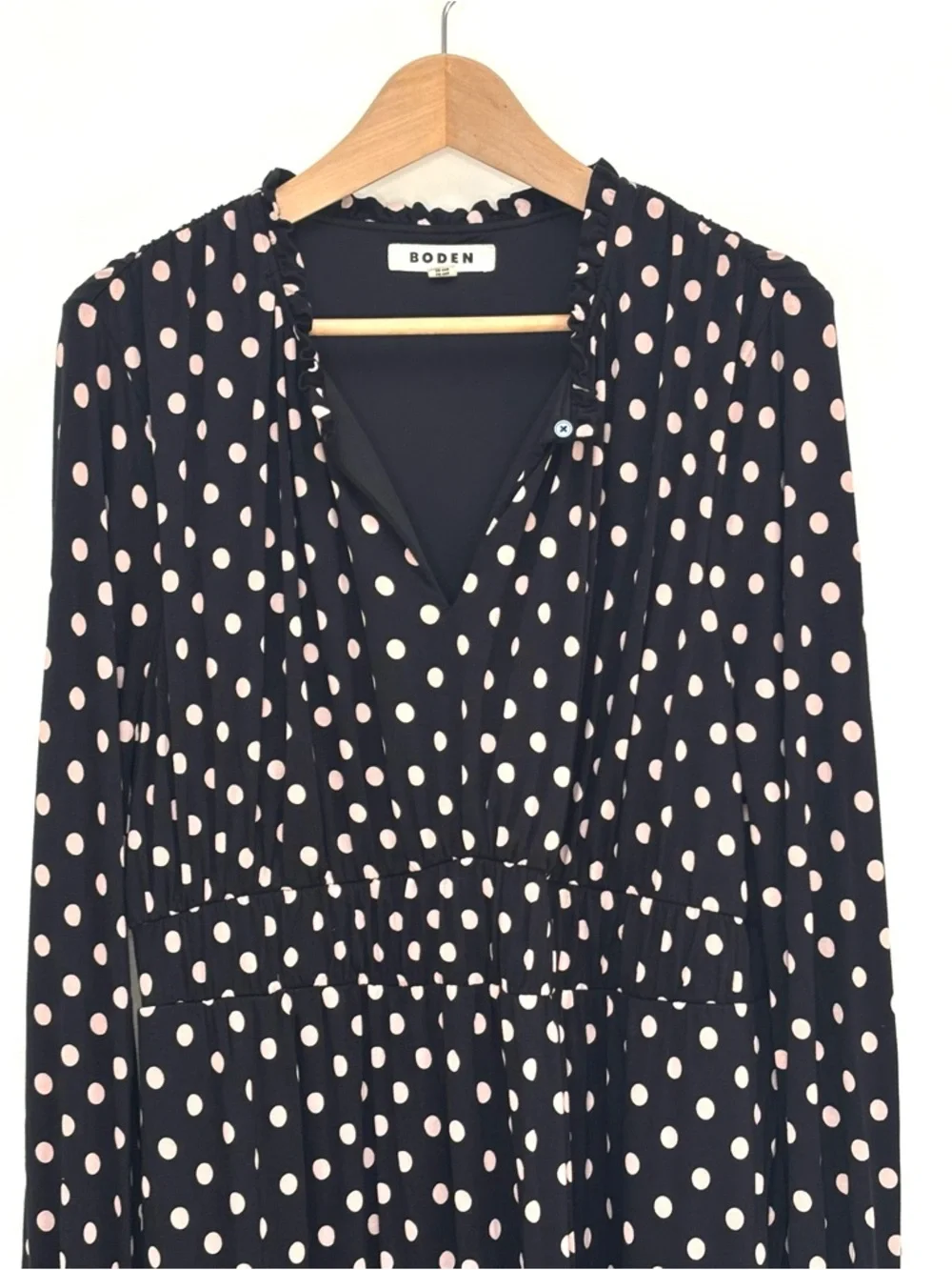 Boden Black Midi Dress with Pink Polka Dots - Picture 7 of 13